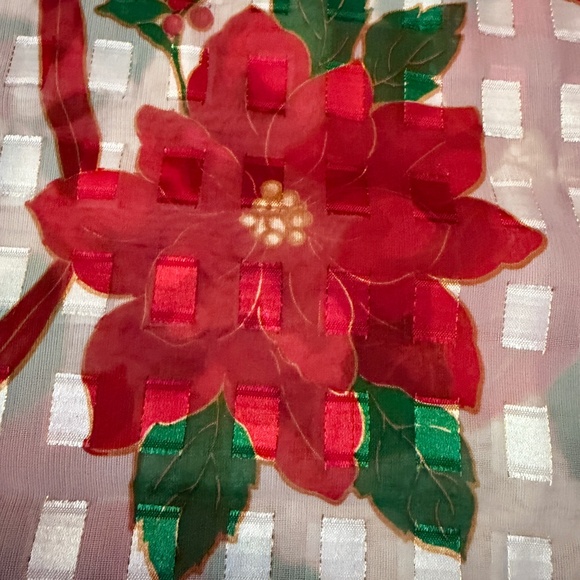 Christmas Poinsettia Scarf Rectangular Made in Korea 57.5"L X 13"W - Picture 13 of 15
